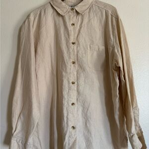 Neutral Beige Button-Up Shirt 100% Linen